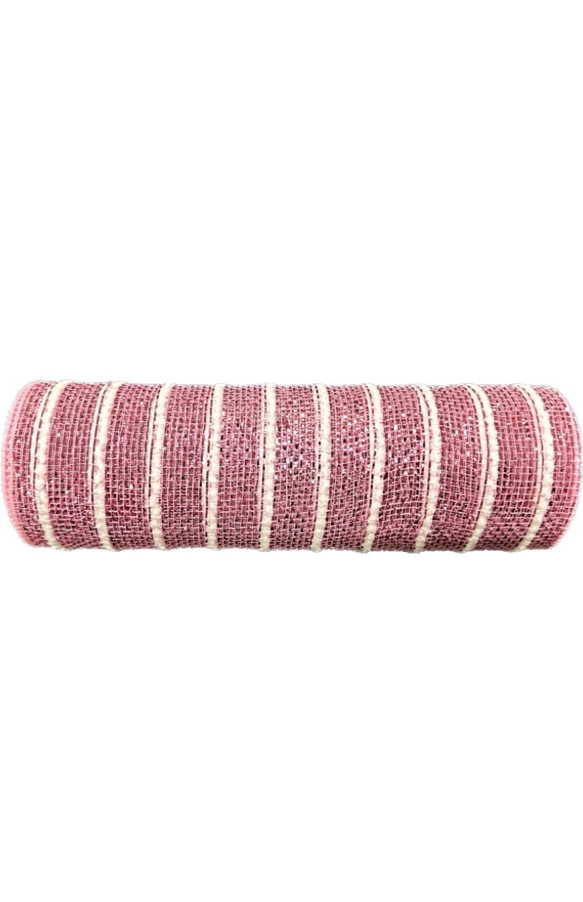 Pink and White Metallic Snowball Mesh-10”x10 Yards