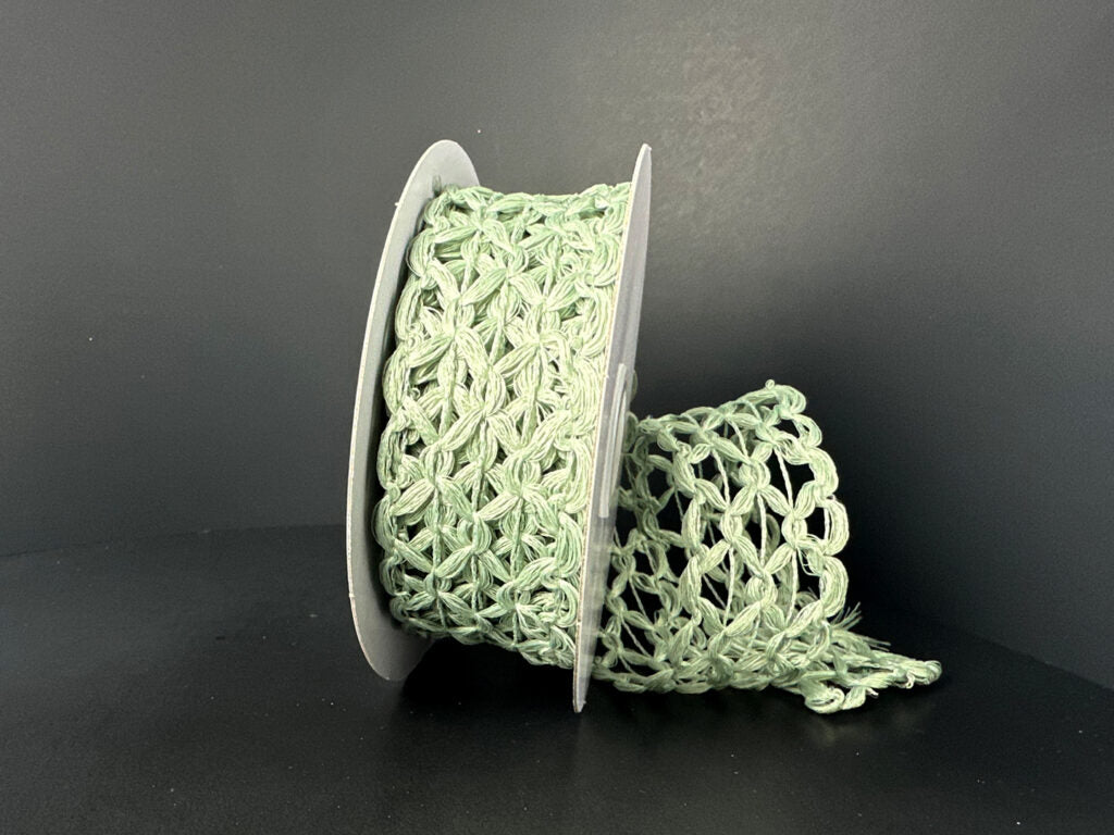 10 Yards - 1.5” Wired Dusty Mint Hexagon Open Weave Ribbon - Netting Ribbon