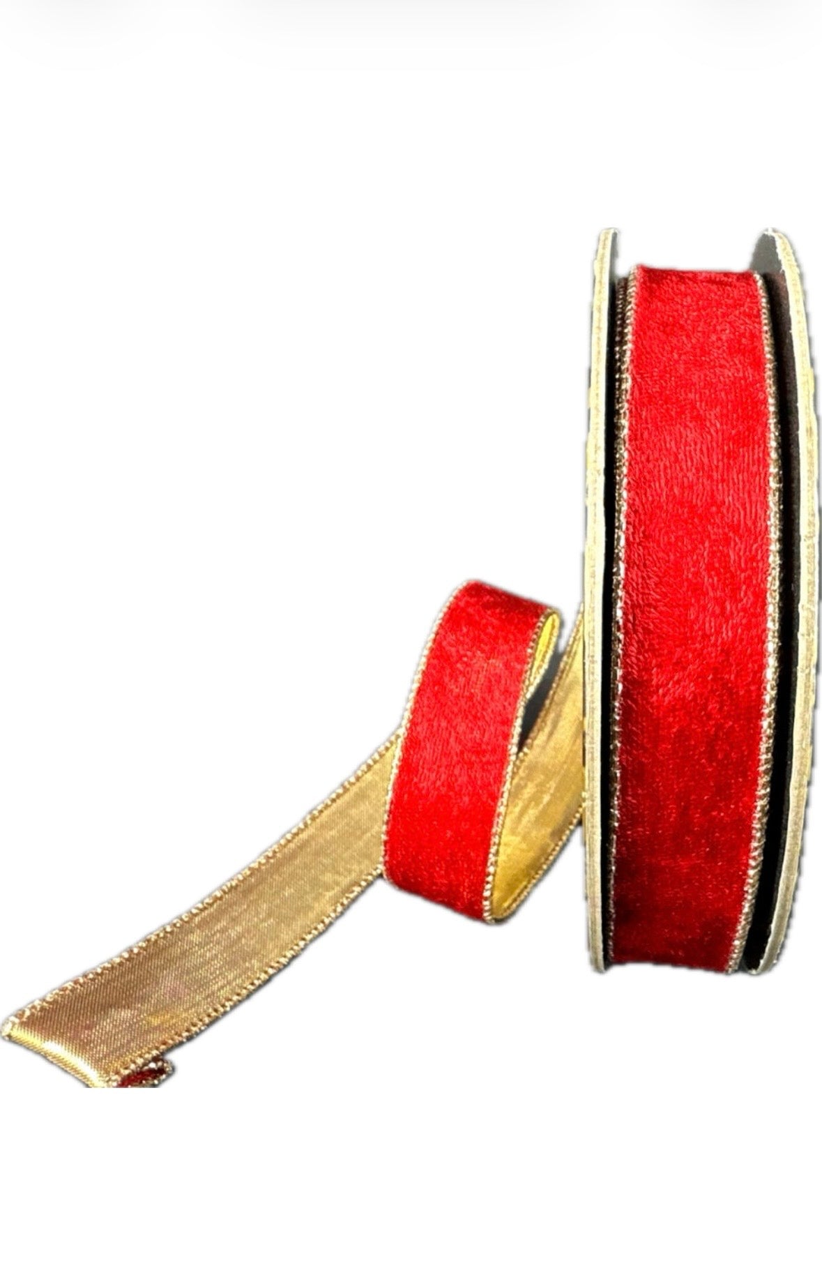 Wired Red Lush Velvet/Gold Metallic Back- 1”x10” Yards