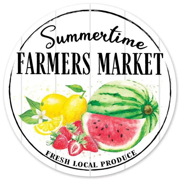 12" Round Metal Summertime Farmers Market Wreath Sign