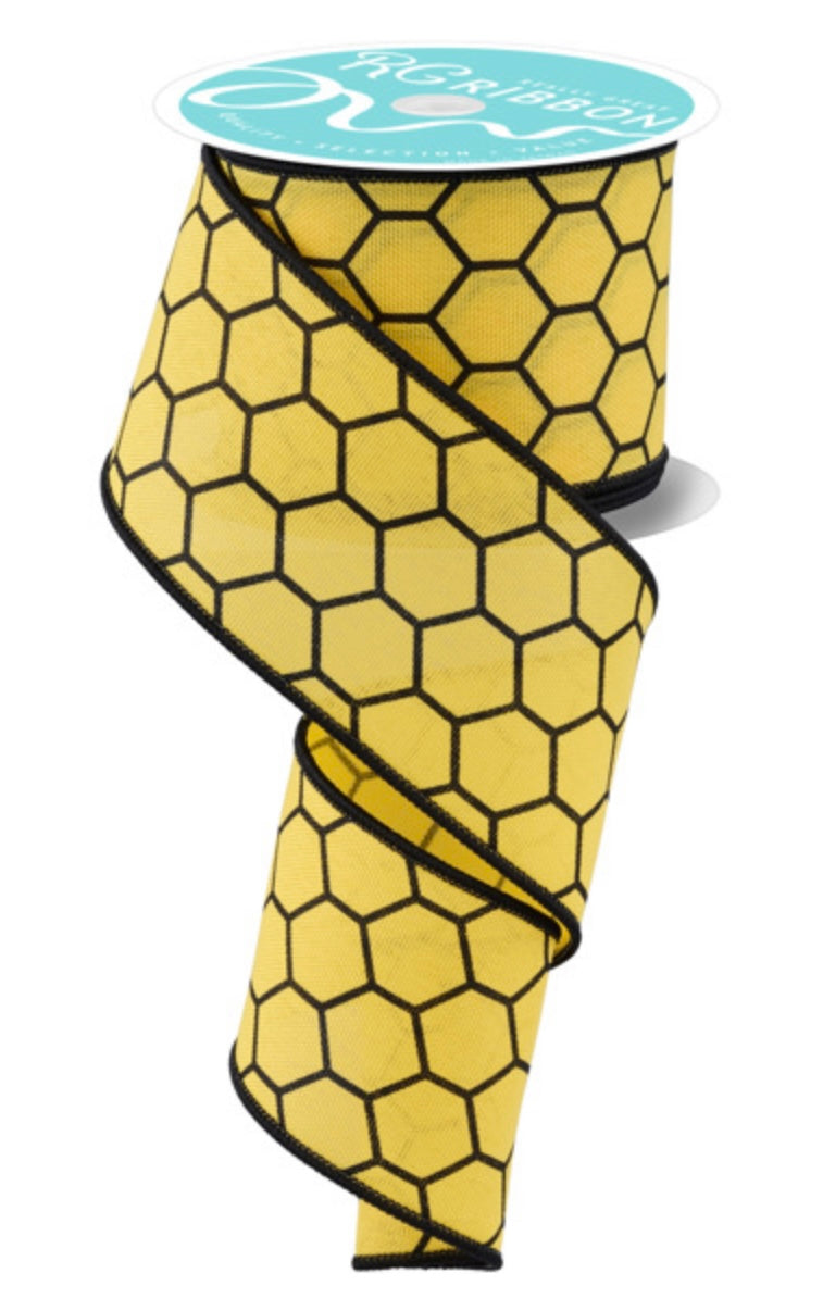 10 Yards - 2.5” Wired Yellow and Black Honeycomb Ribbon