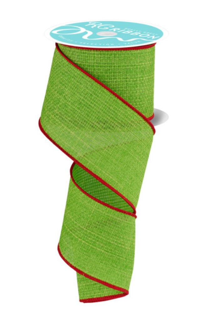 Wired Lime with Red Edging Cross Royal Burlap Ribbon- 2.5”x10 Yards
