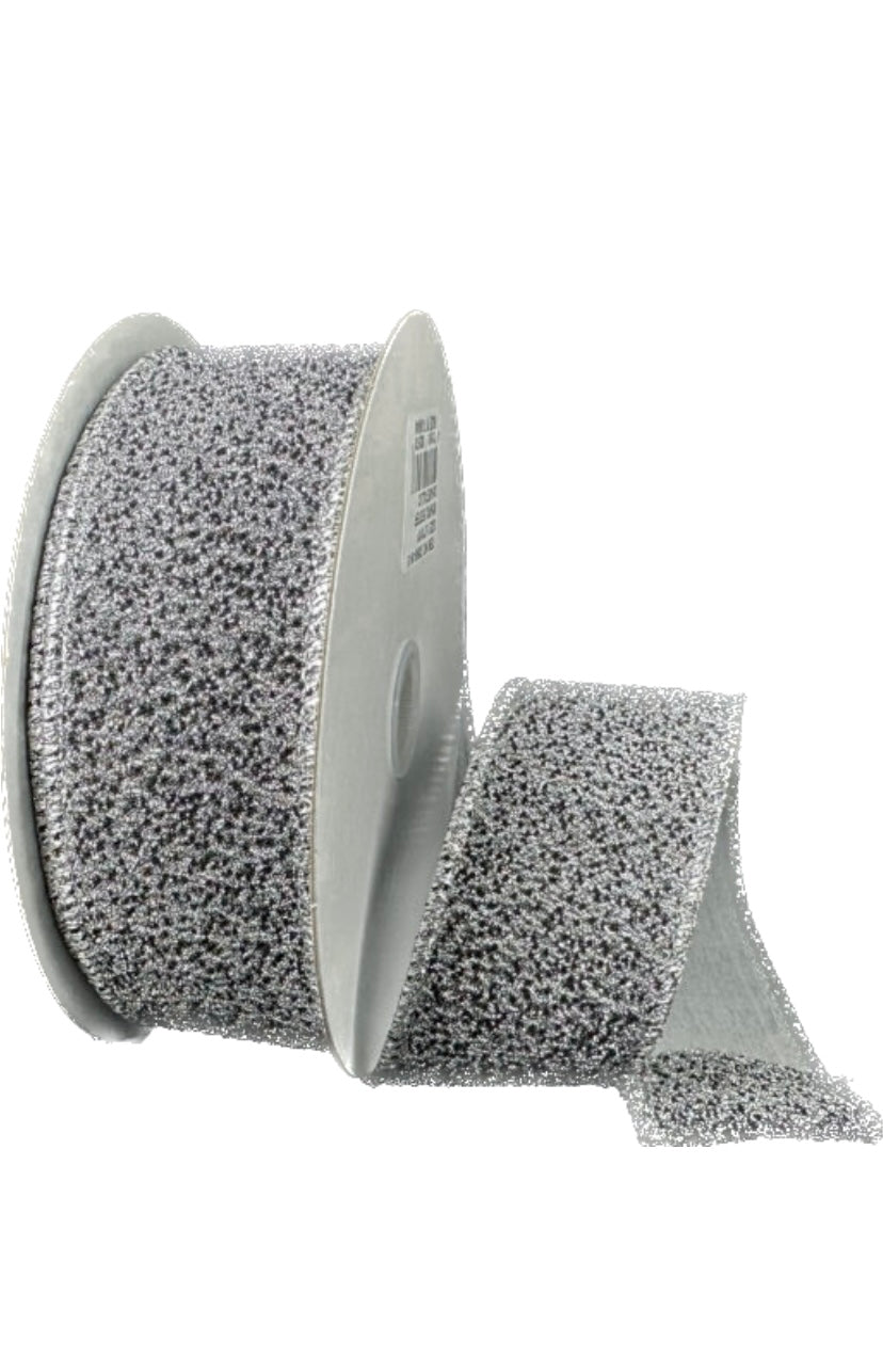 Wired Silver Fuzzy Metallic Ribbon- 1.5”x10 Yards