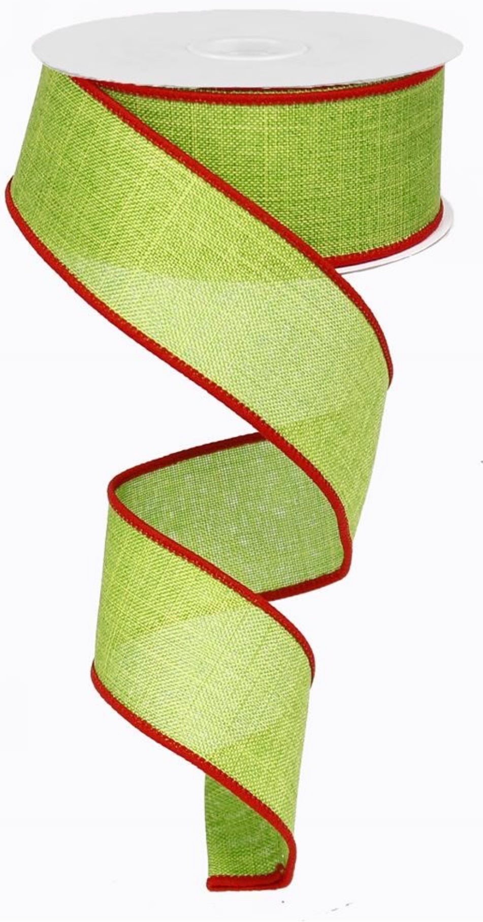 10 Yards - 1.5” Wired Lime Green with Red Edge Christmas Ribbon