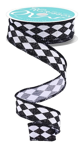Wired Black and White Harlequin Ribbon- 7/8”x10 Yards