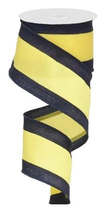 10 Yards - 2.5” Wired Navy and Yellow Stripe Satin Ribbon