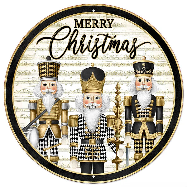 12” Round Metal Nutcracker Wreath Sign