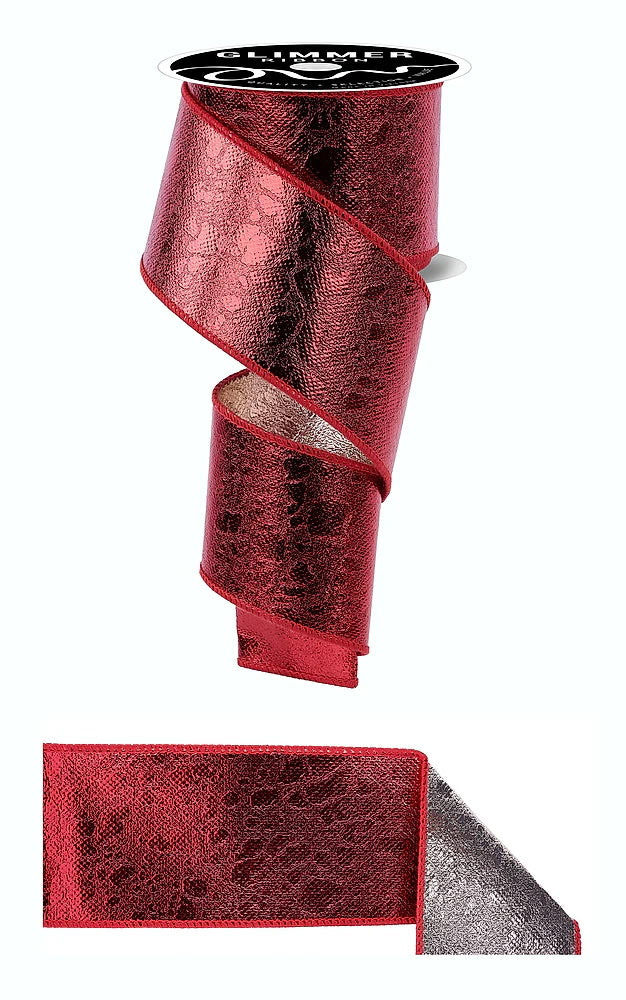 Wired Red and Silver Water Dot/Sparkle Fused Ribbon-2.5”x10 Yards