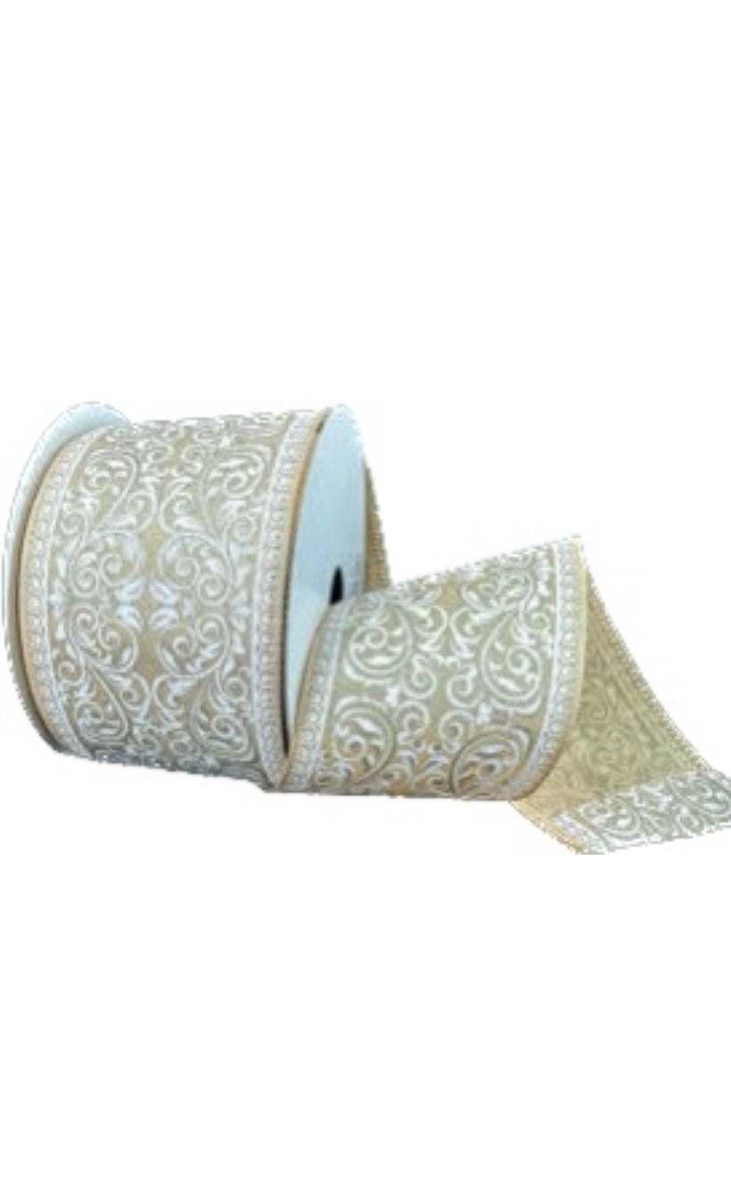 Wired Gold Satin Metallic Ornate Ribbon-2.5”x10 Yards