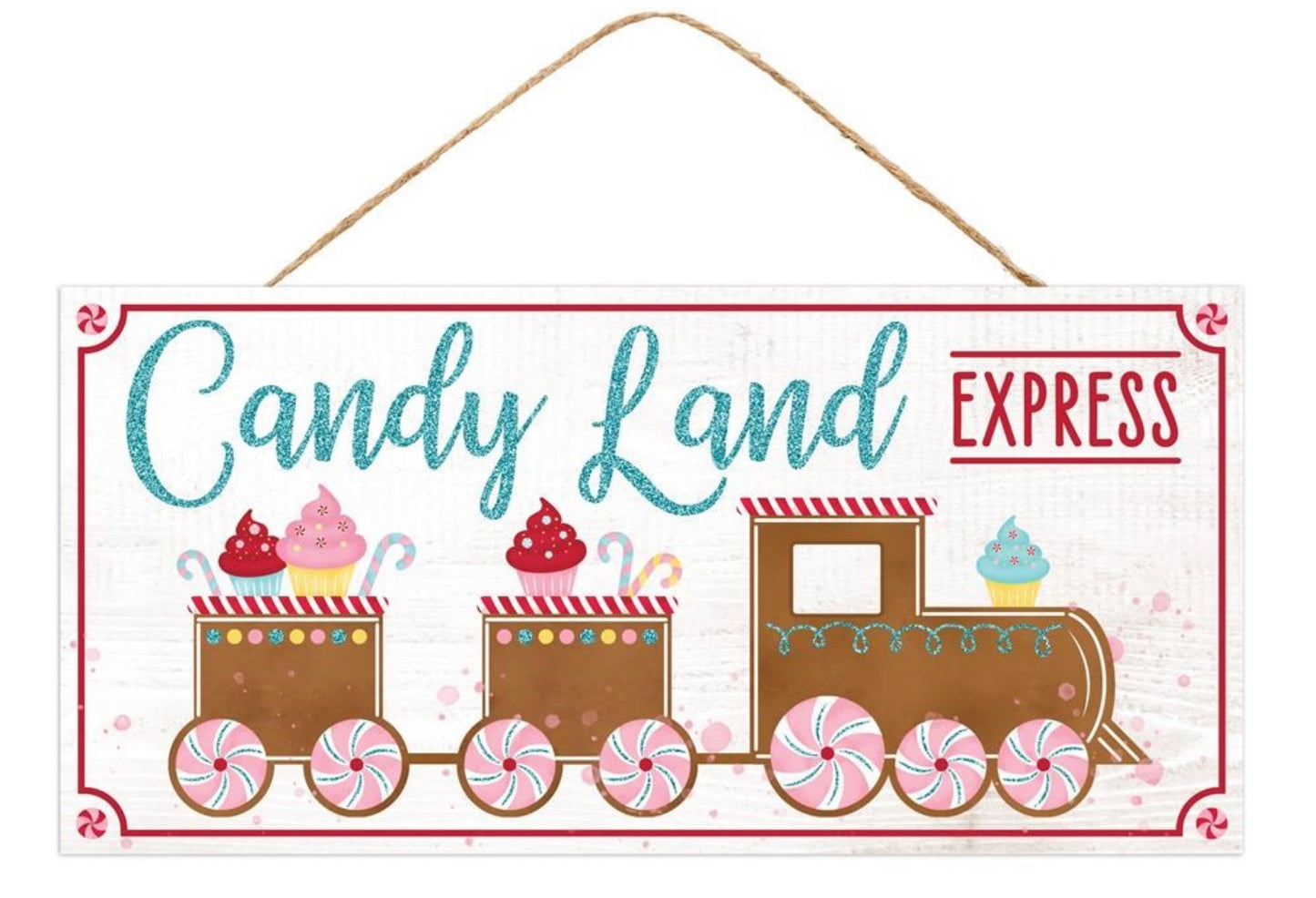 Candy Lane Express Wreath Sign with Glitter Accent- 12.5”x6”