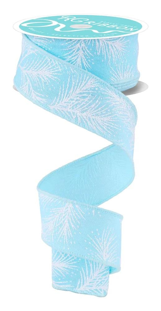 Wired Ice Blue Glitter Pine Ribbon- 1.5”x10 Yards