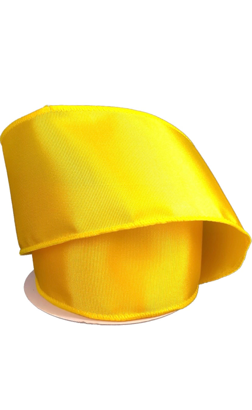 Wired Yellow Ribbed Satin Ribbon-25”x10 Yards