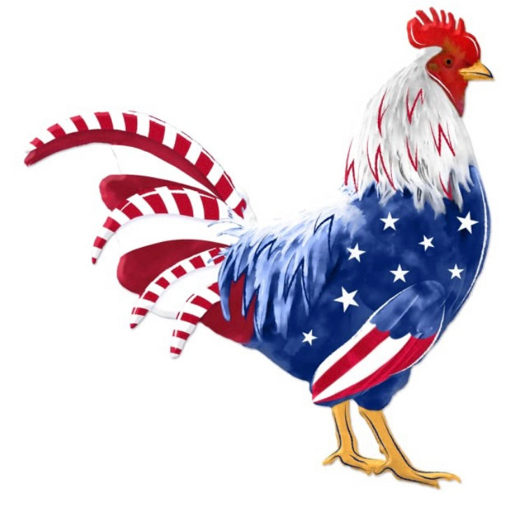 12”x11.75” Metal Embossed Patriotic Rooster/Chicken Wreath Sign