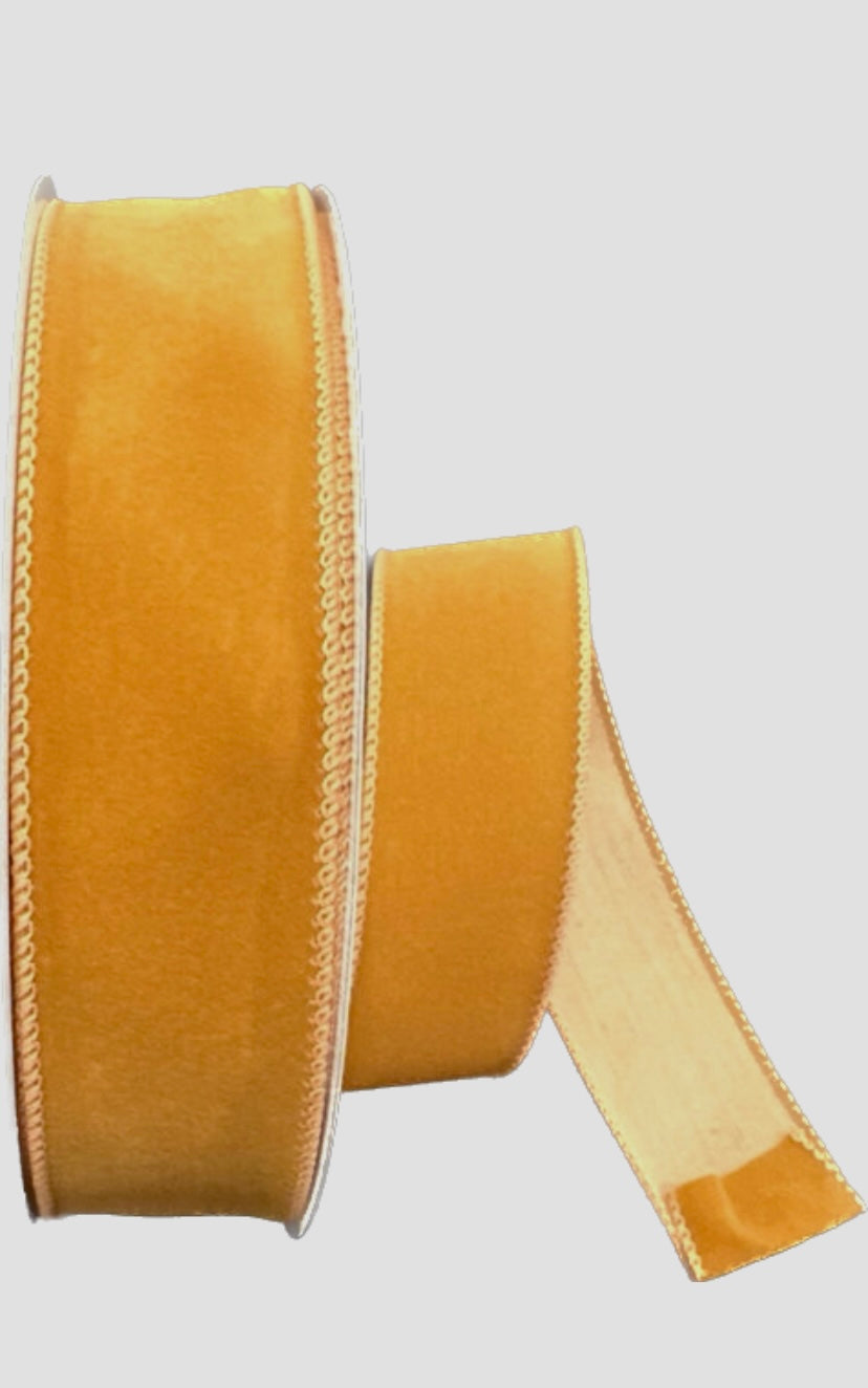 Wired Tan Flat Velvet Ribbon-1.5”x50 Yards