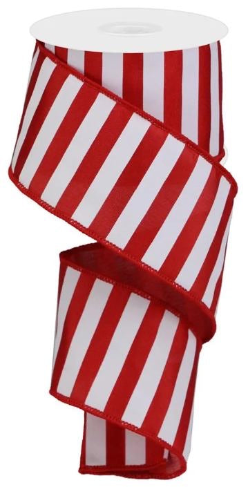 10 Yards - 2.5" Wired Red and White Stripe Ribbon - Everyday Ribbon