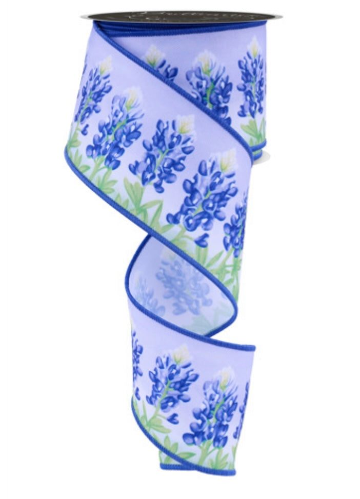 10 Yards - 2.5" Wired Bluebonnet Floral Ribbon