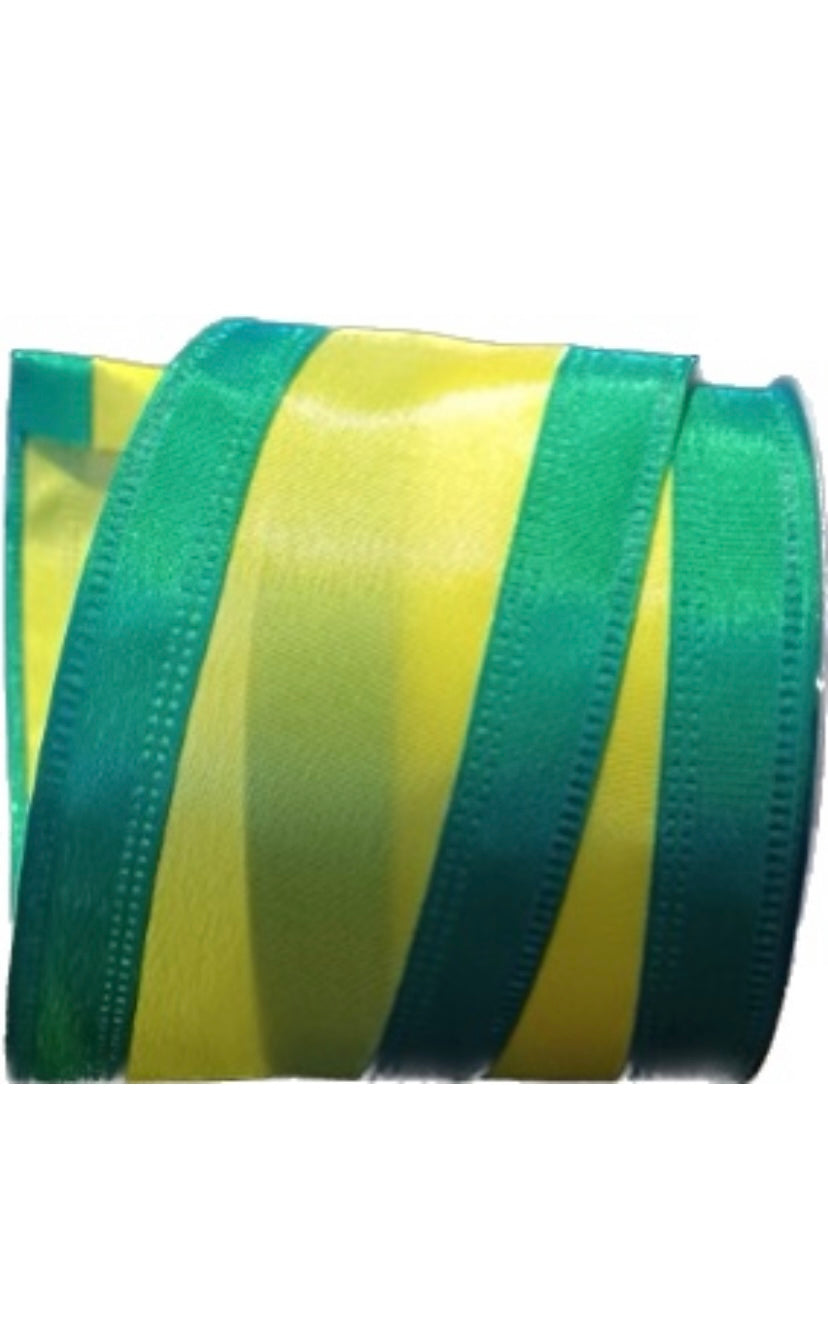 Wired Green and Yellow Stripe Satin Ribbon-2.5”x10 Yards