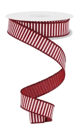 Wired Burgundy and White Horizontal Stripe Ribbon- 7/8”x10 Yards