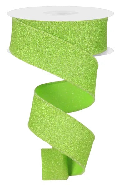 Wired Lime Green Fine Glitter on Royal Ribbon- 1.5”x10 Yards