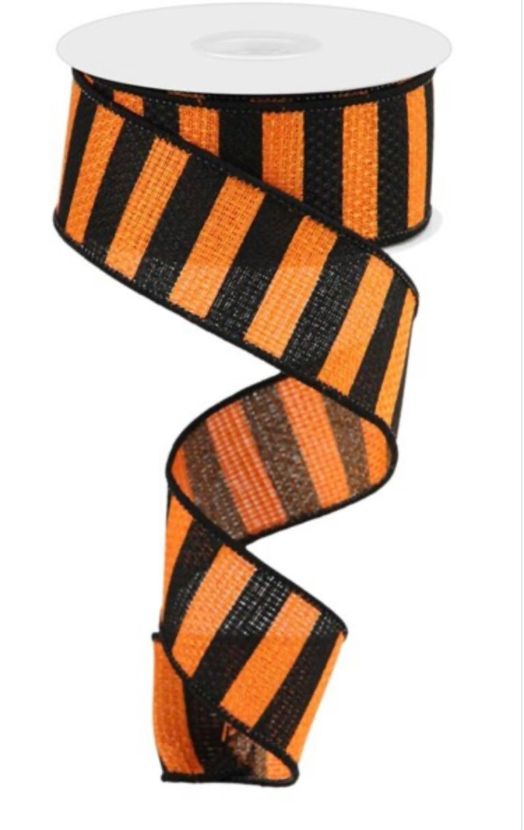 10 Yards - 1.5” Orange with Horizontal Black Stripes Ribbon - Everyday Ribbon
