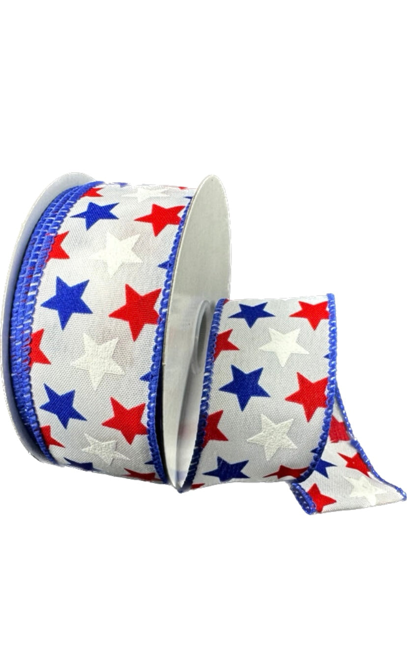 10 Yards - 1.5” Wired Patriotic Stars Ribbon
