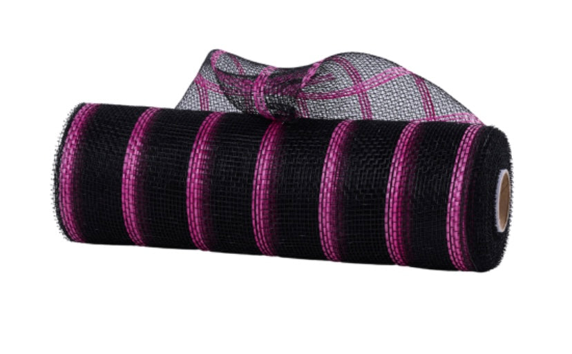 10”x10yd Black with Wide Pink Vertical Stripe Mesh