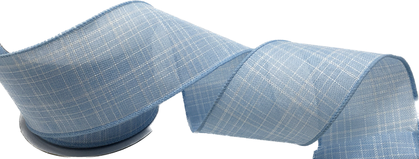 10 Yards - 2.5” Wired Light Blue and White Patterned Ribbon