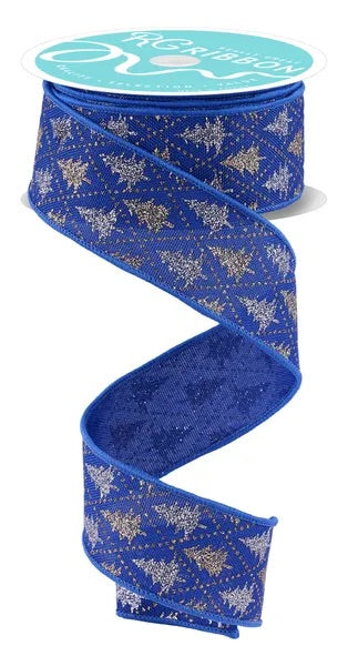 Wired Navy Glitter Pine Tree Ribbon- 1.5”x10 Yards