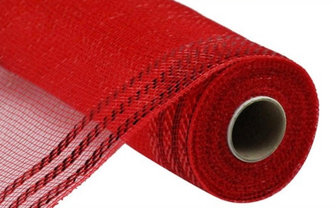 10”x 10 Yards Red Border Stripe Metallic Mesh