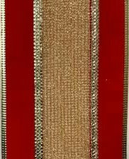 Wired Red Velvet Ribbon with Gold Glitter Stripe-4”x10 Yards