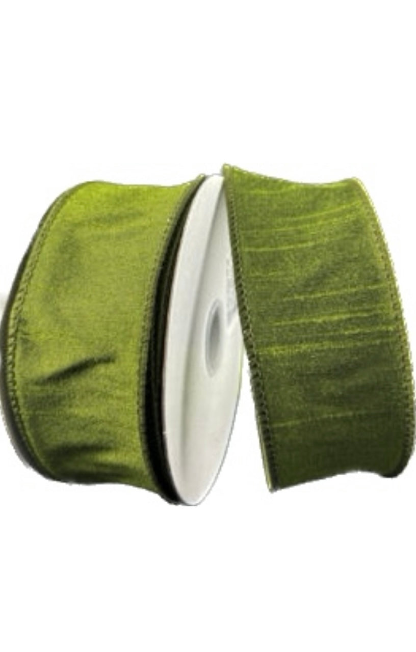 Wired Olive Green Faux Dupioni Ribbon- 1.5”x10 Yards