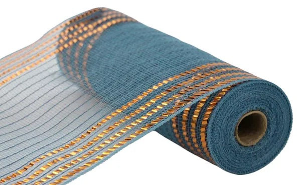 Smoke Blue and Orange XL Wide Foil Stripe Mesh- 10.5 inch x 10 Yards