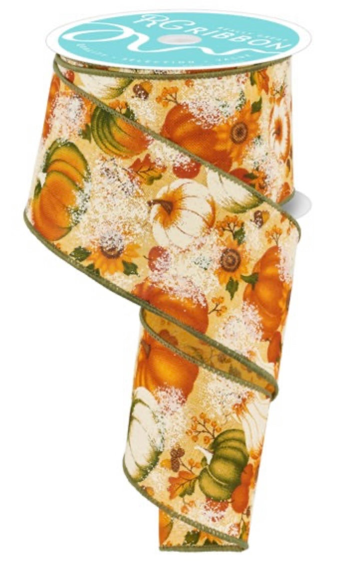 10 Yards - 2.5” Wired Fall Pumpkin Sunflower Acorn Ribbon