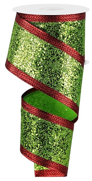 Wired Lime and Red Heavy Glitter Ribbon-2.5”x10 Yards