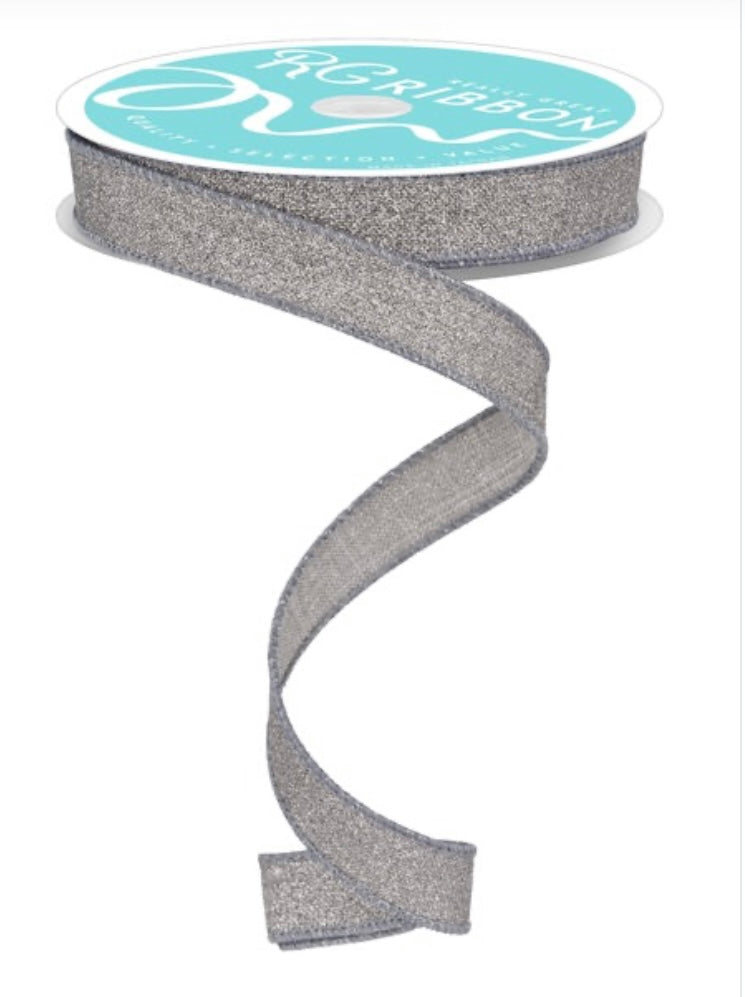 10 Yards - 5/8” Wired Light Gray Glitter Ribbon