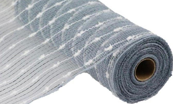 Gray, White and Silver Puff Ball Mesh-10.5”x10 Yards