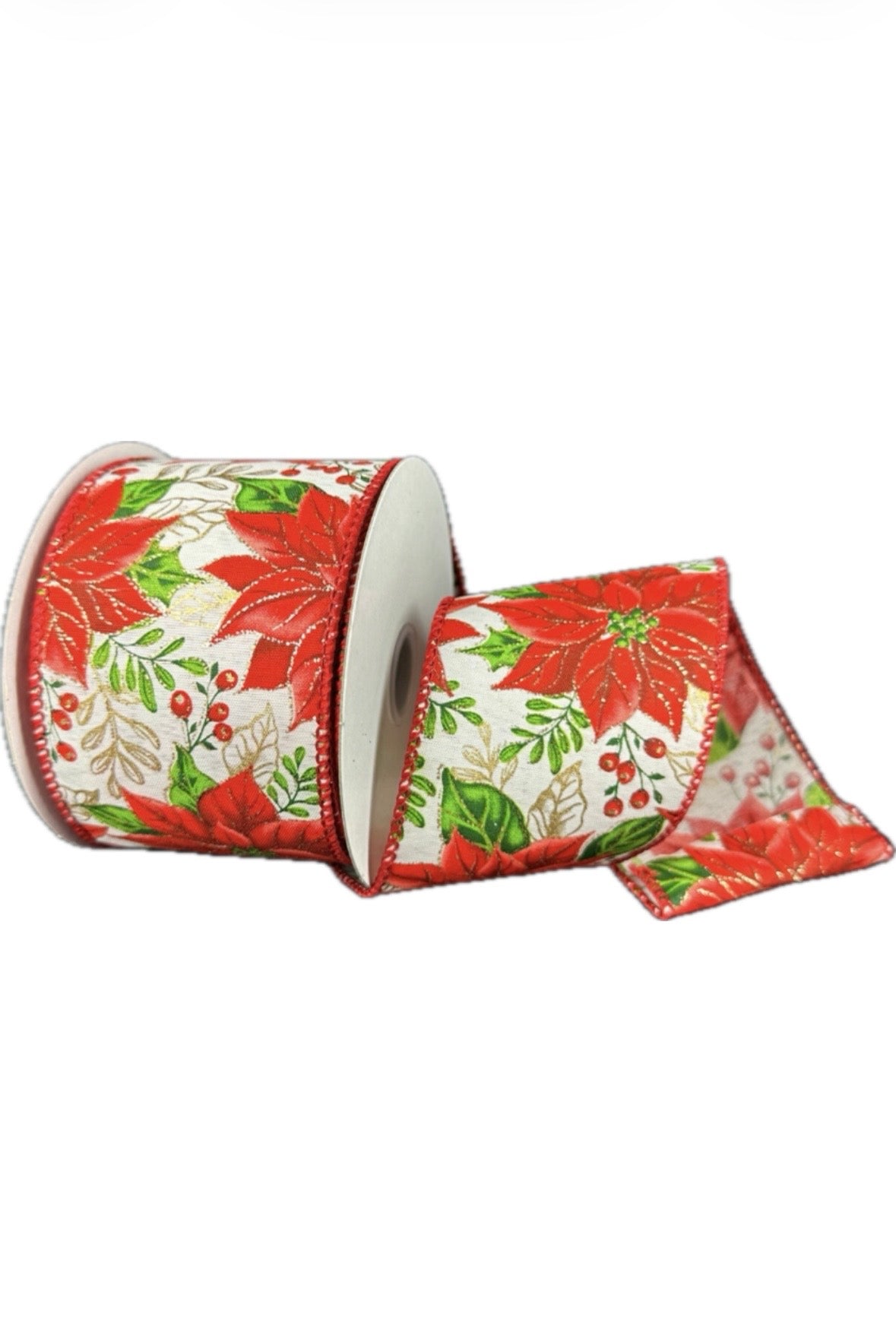 Wired Christmas Poinsettia Ribbon- 2.5”x10 Yards