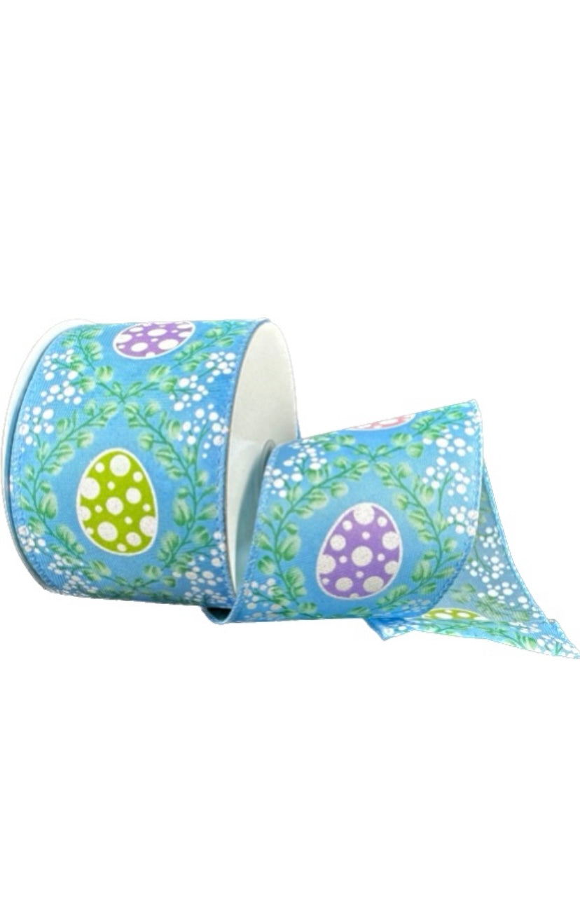 Wired Blue Background Easter Egg Ribbon-2.5”x10 Yards