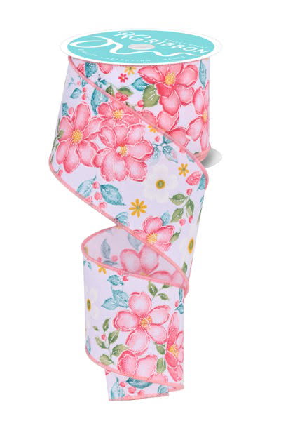 Wired Watercolor Flower Ribbon- 2.5”x10 Yards