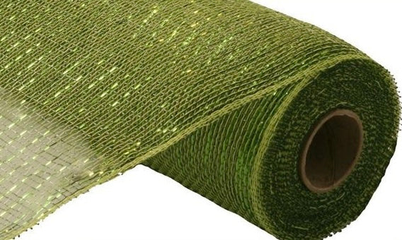 10 inch x 10 Yards Moss/Apple Green with Lime Green Foil Metallic Mesh