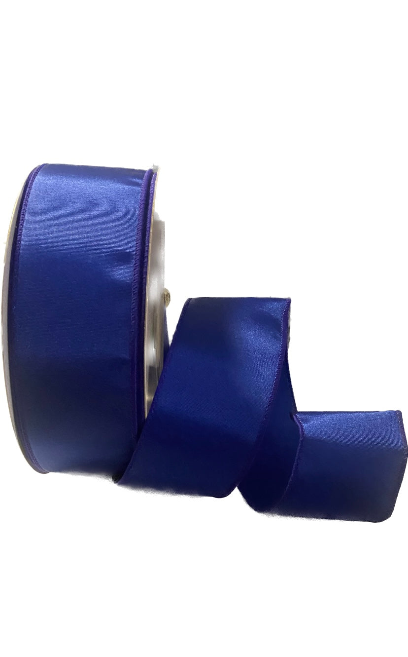 50 Yards - 2.5” Wired Royal Blue Ribbed Satin Ribbon