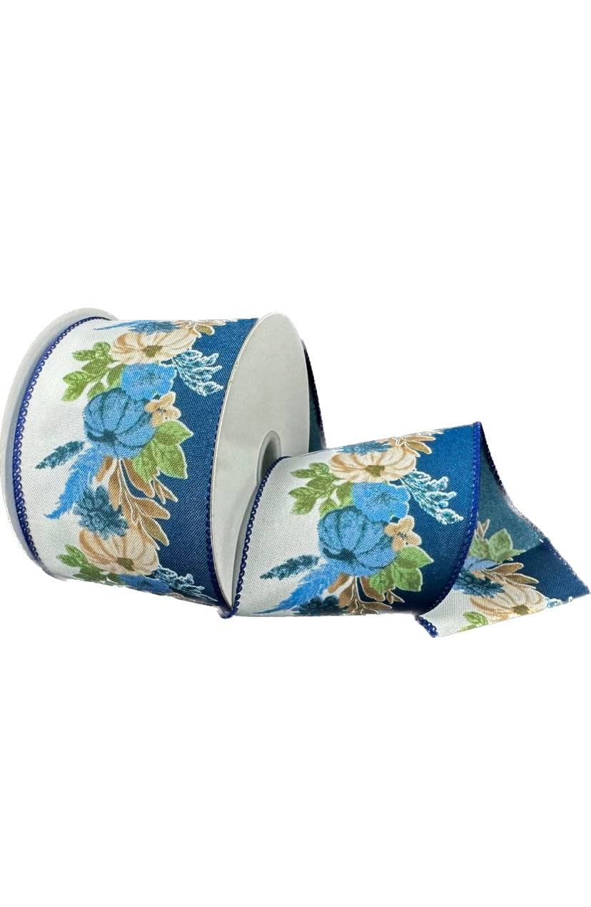 Wired Fall Pumpkins and Leaves on Satin Ribbon- 2.5”x10 Yards