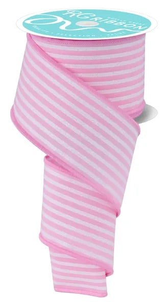 Wired Light Pink and White Vertical Stripes Ribbon- 2.5”x 10 Yards