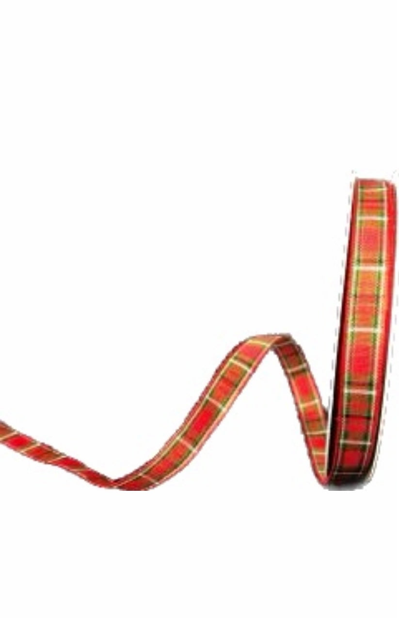 Wired Red Green White Christmas Plaid Ribbon- 3/8”x10 Yards