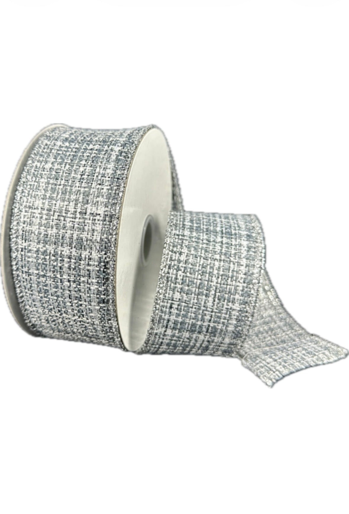 Wired Silver White Metallic Textured Linen Ribbon-1.5”x10 Yards