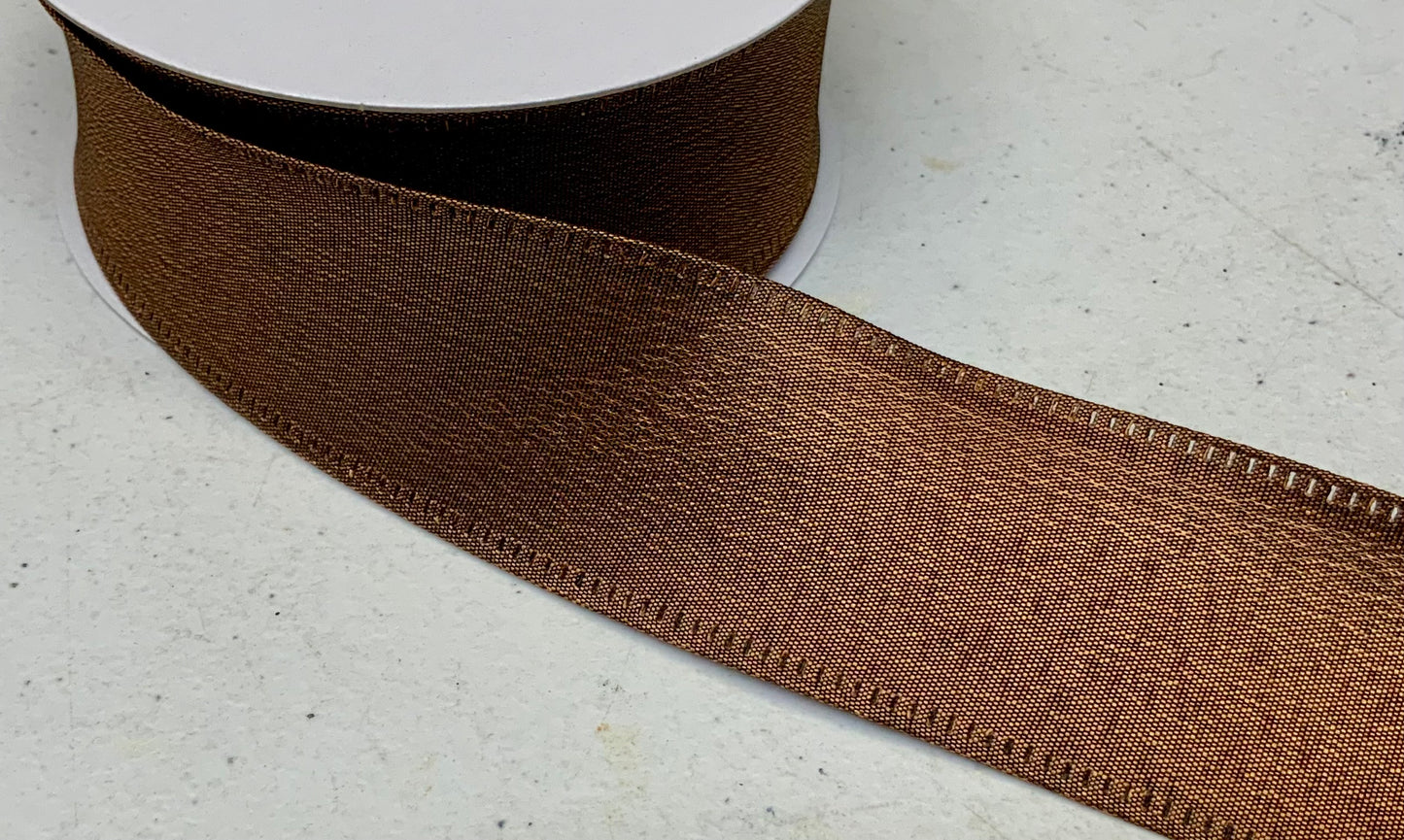 Wired Brown Satin Ribbon- 1.5”x10 Yards