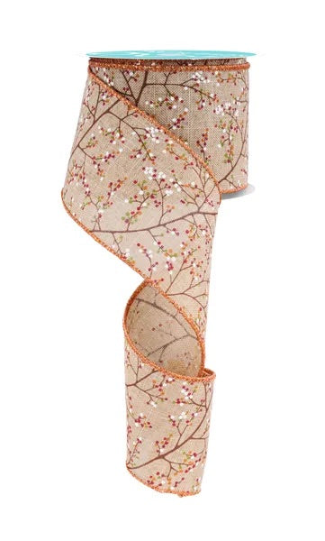 Wired Mini Berry Branch Ribbon-2.5”x10 Yards