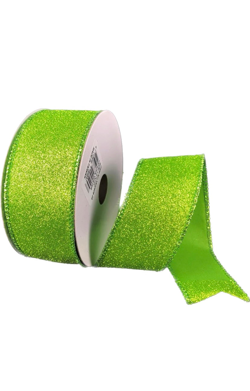 Wired Lime Green Glitter Ribbon- 1.5”x10 Yards