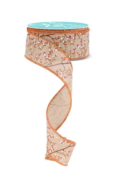 Wired Mini Berry Branch Ribbon-1.5”x10 Yards