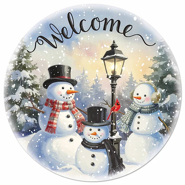12" Round Metal Snowman Welcome Wreath Signs